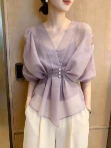KUNAILIN | Leisure Light Luxury Purple Top Short Sleeves