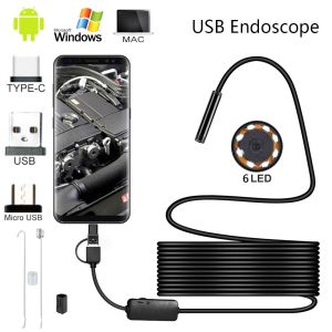 Endoskop 3 in 1 TYPE-C / Microusb / USB 8mm Len Inspeksi Pipa Kamera untuk Mobil Endoskopi Kamera Tahan Air IP67 untuk Telepon / PC