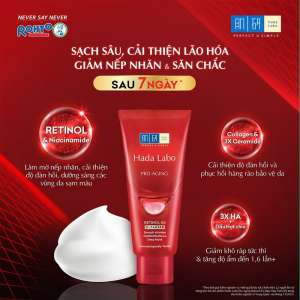 Sữa rửa mặt Hada Labo Pro-Aging Retinol & Niacinamide giảm nếp nhăn và sáng da sau 7 ngày