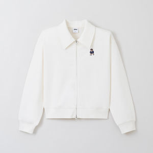 Woodie Series SPAO25 Spring Autumn Womens Bear Collar Sweatshirt Cotton Polyester Blend Long Sleeve Zipper Closure Solid Color