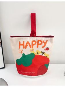 กระเป๋าผ้าใบ Mini Canvas Bucket Bag ขนาดใหญ่ ความจุสูง กระเป๋าสะพายไหล่แบบลำลองสำหรับเดินทาง กระเป๋าสะพายข้างลายการ์ตูนน่ารัก