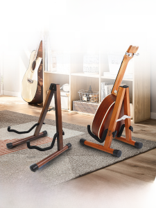Punk Solid Wood Guitar Stand Wooden Foldable Vertical Ground Rack Electric Guitar Keyboard Stand Folk Bass Musical Instrument Neutral