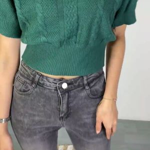 Stretch Ripped Jeans High Waist Celana Panjang Wanita Kekinian / Celana Sobek Bawah Model Pinggang Tinggi / Celana Jeans HW Fashion Street Women SE P582