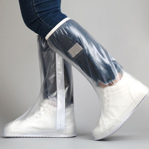 Waterproof Thick Plastic Rain Shoe Covers PVC Foot Cover Outdoors Water Resistant Cover M/L/XL (White)