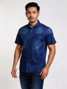 Shirt Denim  Men’s Short Sleeve Denim Shirt – Casual Slim Fit Button Down Top short sleeves