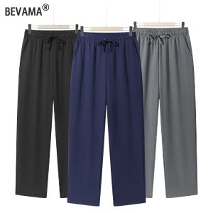 ฤดูร้อนผู้ชายตรงกางเกงสบายๆสีทึบBreathable DrawstringยาวกางเกงSweatpants Streetwearผู้ชายกางเกงกระโปรง