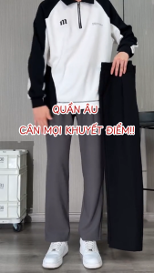 Quần âu ống suông nửa cạp chun SUN màu BE form suông rộng nam nữ chất vải mềm mịn thoáng mát