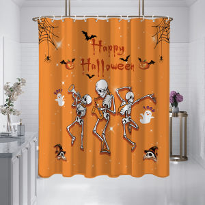 1 piece of 180x180cm Halloween orange skull printed shower curtain partition bathroom waterproof and mildew proof