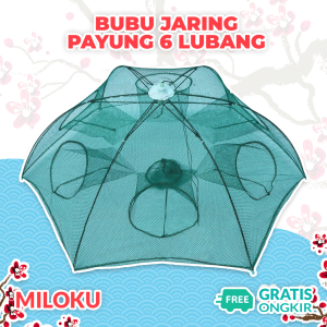 Miloku Perangkap Bubu Payung 6 Lubang Alat Jaring Pancing Jala Ikan Udang Kepiting Lele Lobster Sungai Laut Danau Fish Trap Net
