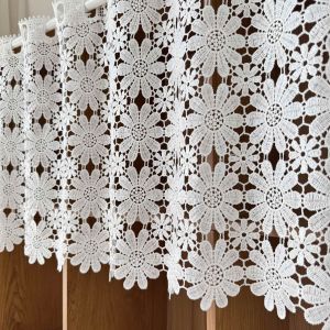 สีขาวโรแมนติกดอกไม้ผ้าม่านลูกไม้ที่ละลายน้ําได้โครเชต์หน้าต่างสําหรับห้องครัวตู้ Vintage กรองแสง Home Decor