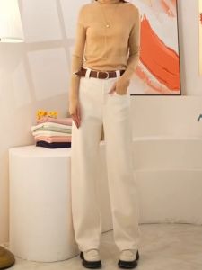 High Waist Straight Leg Banana Pants Womens Elastic Versatile Slimming Air Pants Casual Knife Edge Pants Korean Style Commute Wind