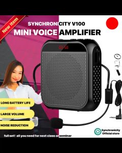 Portable Voice Amplifier with Wired Microphone Headset & Waistband | Rechargeable Synchronicity V100 | Supports MP3 Format Audio for Teacher Taxi Driver Coaches Training Tour Guide | Synchronicity V100