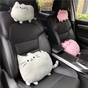 Car Neck Pillow Cat Design Auto Headrest Cushion Set with Lumbar Support Cute Cartoon Cat Plush Pillows for Car Seat Comfort