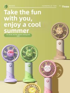 Cute Pet Mini Handheld Portable Charging Fan USB Small Fan for Students Dormitory 1557W Macaron Color Household Daily Use
