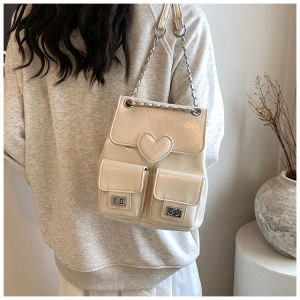 Niche Design Womens Bucket Bag Casual Travel Commuter Backpack Fashionable Versatile Chain Strap Small Size PU Leather