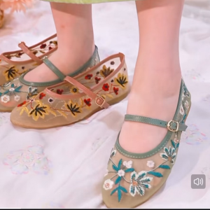 【YOKO】2CM Womens Mesh Sandals Comfortable Round Toe Flower Embroidered Mesh Cloth Ballet Flat Shoes