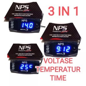 Voltmeter Aki 3 IN 1 Suhu Jam Volt Meter Aki 3IN1 Universal