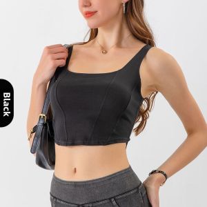 Womens Yoga Fitness Clothing U-Neck Sports Suit Jeans Style Strapless Base Shirt Tank Top Bra Summer Season Sleeveless