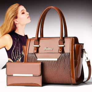 Casual Shoulder Bag for Women 2024 New Arrival Large Capacity Combination Bags Bright Leather Fashion Handbag Easiest for Match Hair-Styling Two-Piece Set Bag