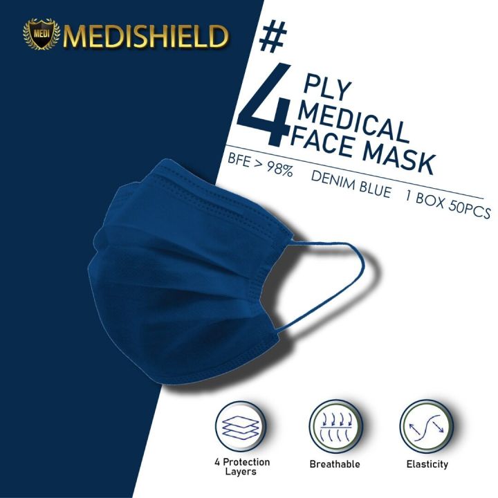 Medishield 4ply 50PCS Medical Outdoor Disposable Masks Medi 4Ply