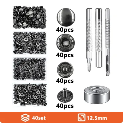 12.5mm Stainless Steel Fastener Snap Press Stud Button Kits for Coats Bags Leathers Marine Boat Canvas Gunmetal Black