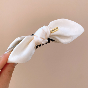 Double-sided Satin Bow Banana Hair Clips for Women Elegant Fabric Wrapped Acrylic High Ponytail Holders Clip Accessories M