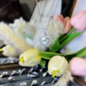 [Lockend] Dây chuyền hình trái tim lấp lánh Bạc 925 đính đá Moissanite 1 carat màu D có chứng chỉ GRA sang trọng quý phái
