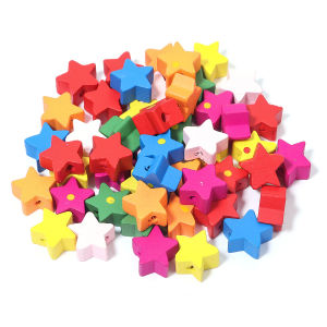 Bộ 50 Hạt Gỗ Màu Sắc Hình Hoa & Ngôi Sao Hạt Đệm Làm Đồ Trang Sức Tự Làm - Phụ Kiện Vòng Tay & Dây Chuyền
