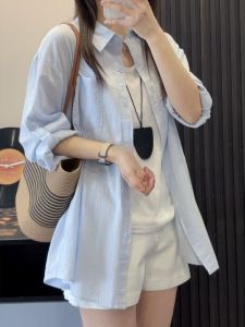 French UV-Protected Cotton Linen Long Sleeve Shirt