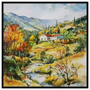 Tranh phong cảnh mùa thu màu nước. Tranh treo tường dán tường canvas trang trí. CGI-1815