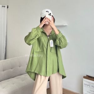Ghea Shirt Baju Kemeja Oversize Linen Shirt Pocket Atasan Jumbo Wanita Ukuran XXL Terbaru COD