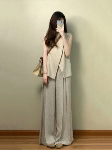 XUECAIQI | Asymmetric Sleeveless Loose Top Wide Leg Pants Two Piece Set