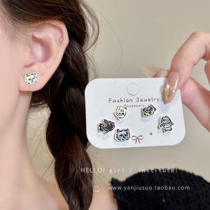 Cute Cat Doodle Six-Piece Set Cute Pet Ear Cuffs Womens Unique Design Sweet Cool Personalized Earrings Fashion Jewelry