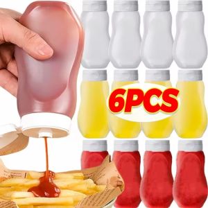 Feelife 6/3pcs Sauce Squeeze Bottles Salad Dressing Container Leakproof Sauce Bottles with Flip Top Cap Jam Seasoning Box Dressing Gravy Boats
