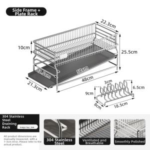 Water Draining and Storage Dish Rack 304 Stainless Steel Double Layer