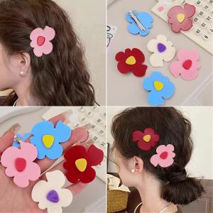 4Pcs Sweet Flower Hair Barrettes Dopamine Flower Hair Clip Vacation Style Hair Bangs Clip Kids Girls Hair Accessories