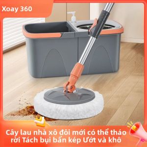 360 °   Bộ Cây Lau Nhà Xô Đôi Xoay Có Đầu Sợi Nhỏ Có Thể Tái Sử Dụng Hệ Thống Lau Nhà Lười Thân Thiện Với Môi Trường Hệ Thống Lau Sàn Cực Thép
