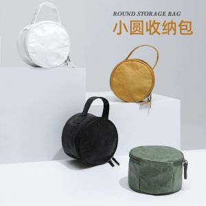 Waterproof Large Capacity round Cylinder Handheld Washed Kraft Paper Makeup Bag Storage Bag Travel Outdoor Camping Durable