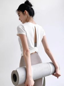 Professional Pilates Yoga Clothes Womens Summer Elastic Slimming Fitness Shirt Breathable Quick Dry Short Sleeve T-shirt
