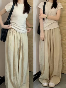 High Waist Ice Silk Yamamoto Pants Women Summer Thin New Loose Casual Texture Wide Leg Pants Straight Cut Korean Style