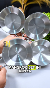 AOTU 4 Pcs Mangkok Set Camping Stainless 304 300 ml Plus Mesh Bag Jaring Camping Outdoor