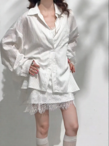 YUEZHONGWEI | Elegant White Lace Stitching Blouse and Skirt Set