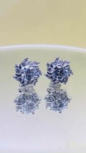 Bông tai nữ full kim cương nhân tạo moissanite Mỹ D/FL bạc xi bạch kim kiểu xoáy 5li kiểm định GRA Khuyên tai bạc nữ mạ vàng trắng đẹp Hoa tai bạc thật xi kim sang trọng và đẳng cấp - KIM LỘC PHÁT BFMKX5L09