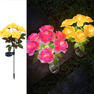 7-Head Solar-Powered LED Rose Lights Flower Garden Decor Outdoor Pathways Landscaping Light Lawn Decorative Atmosphere Lights
