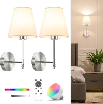 Adjustable Light Gold Fabric Wireless Charging Wall Lamp