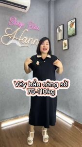 [HANNA 75-110kg] Đầm bầu công sở sơ mi bigsize 100kg co dãn mềm mát thấm mồ hôi không xù không bai dáng dài qua gối