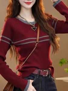 Trendy Red Stripe Knit Top Fitted Layering
