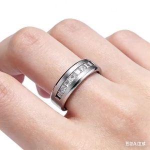 New Hot Selling Silver Plated Stainless Steel Rings For Men Square Cubic Zircon Ring Jewelry Accessories Wholesale Size 7-13