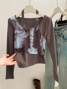 Áo thun nữ AMILUCK dáng ôm ngắn hở vai dài tay cổ chữ U chất cotton polyester