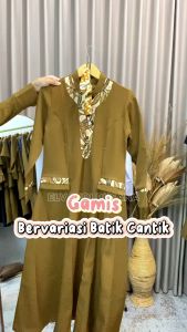 Gamis Gutu Wanita B&V / Gamis Busui Resleting FREE Masker / Gamis Muslim PDH / Gami PNS Guru Wanita - 8003 Khaki Tua Gelap / Putih
